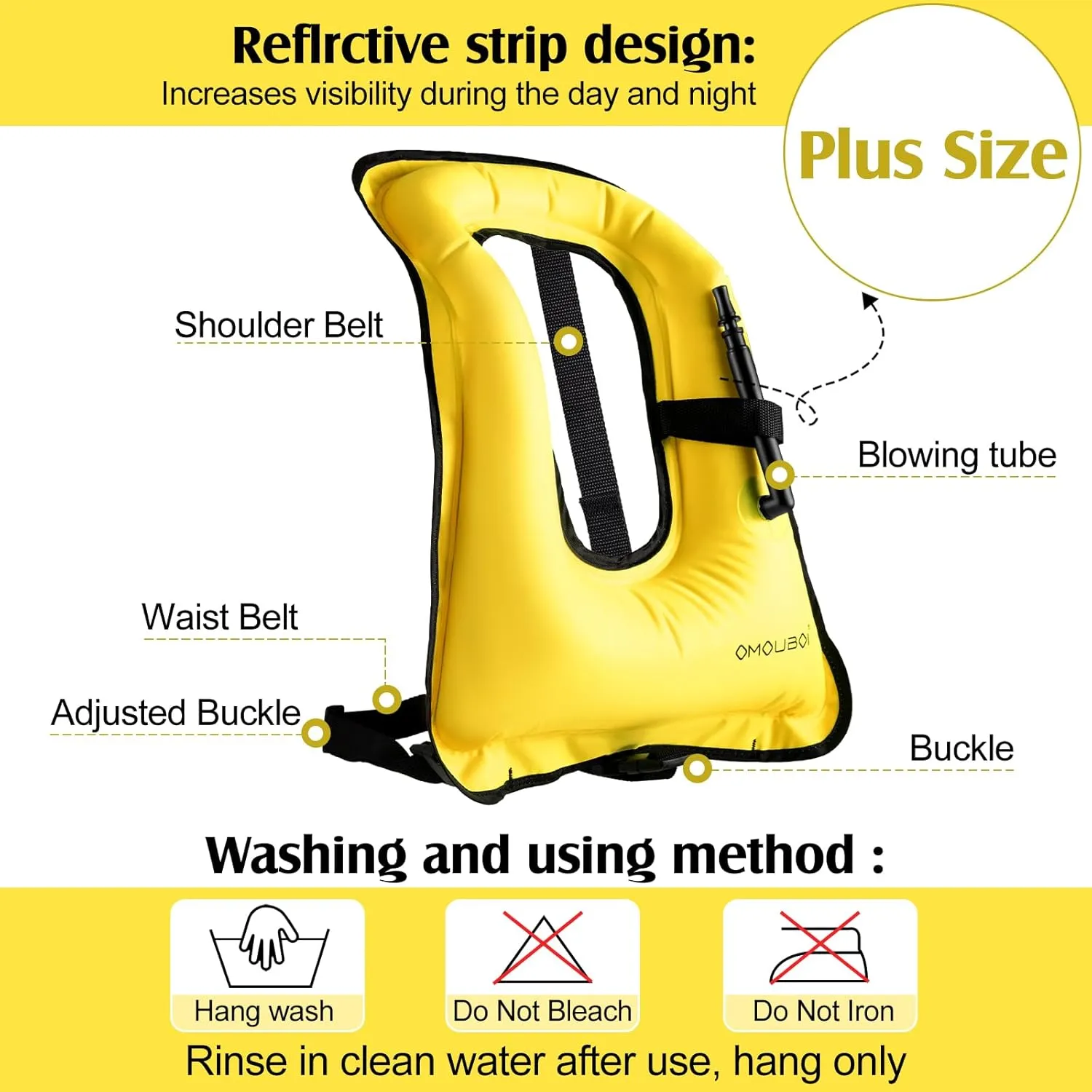 Meooeck 2 Pcs Large Inflatable Snorkel Vest Adults Safety Snorkel Diving Jackets, up to 260 Lbs Loading Portable Swim Jackets, Adjustable Kayaking Buoyancy Gears Safety Vest