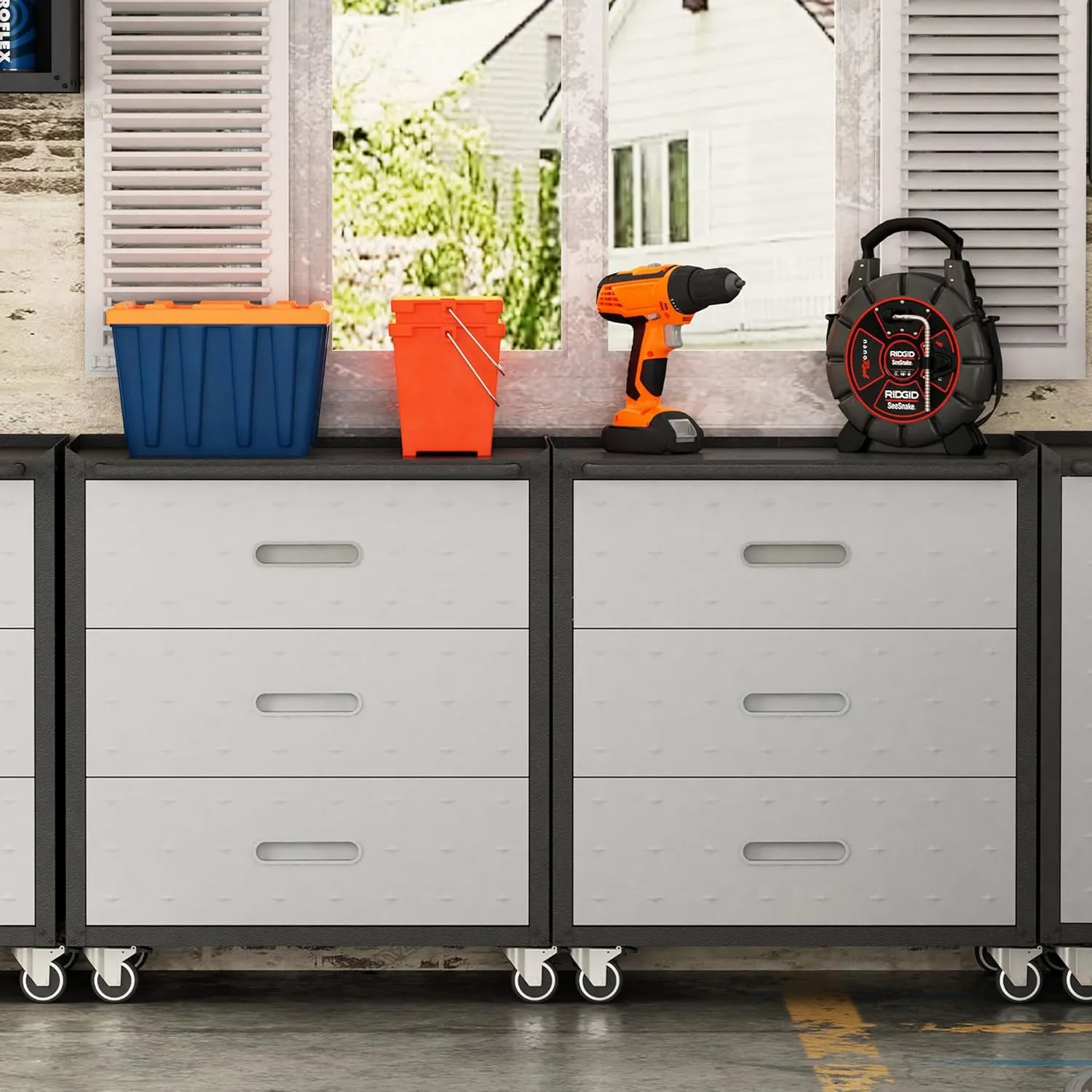 Metal Garage Storage Cabinet with Wheels,Locking Rolling Tool Cabinet with Drawers and Shelves for Home, Office, Garage & Workshop