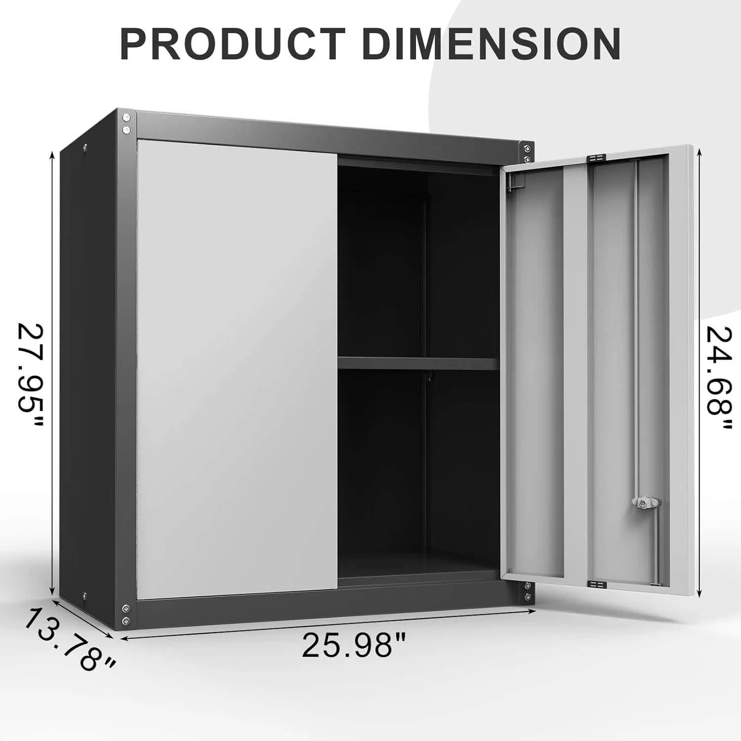Metal Wall Cabinet, Garage Cabinets Wall Mounted, Locking Storage with Adjustable Shelves, Wall Mount Steel Cabinet with Doors, Floating Cabinet for Home Office, Utility Room