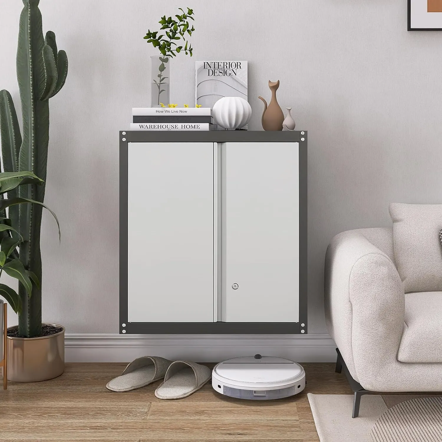 Metal Wall Cabinet, Garage Cabinets Wall Mounted, Locking Storage with Adjustable Shelves, Wall Mount Steel Cabinet with Doors, Floating Cabinet for Home Office, Utility Room
