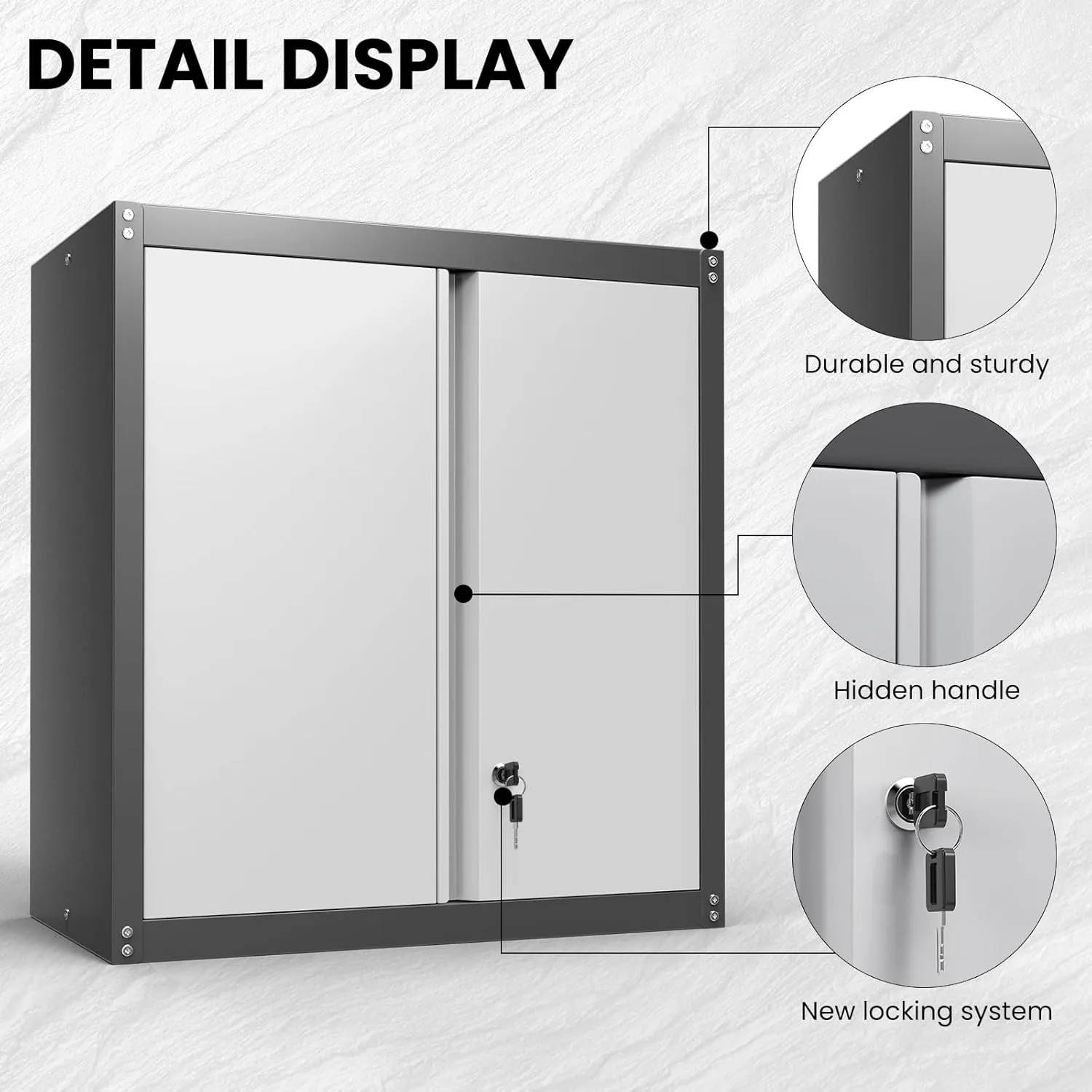 Metal Wall Cabinet, Garage Cabinets Wall Mounted, Locking Storage with Adjustable Shelves, Wall Mount Steel Cabinet with Doors, Floating Cabinet for Home Office, Utility Room