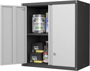 Metal Wall Cabinet, Garage Cabinets Wall Mounted, Locking Storage with Adjustable Shelves, Wall Mount Steel Cabinet with Doors, Floating Cabinet for Home Office, Utility Room