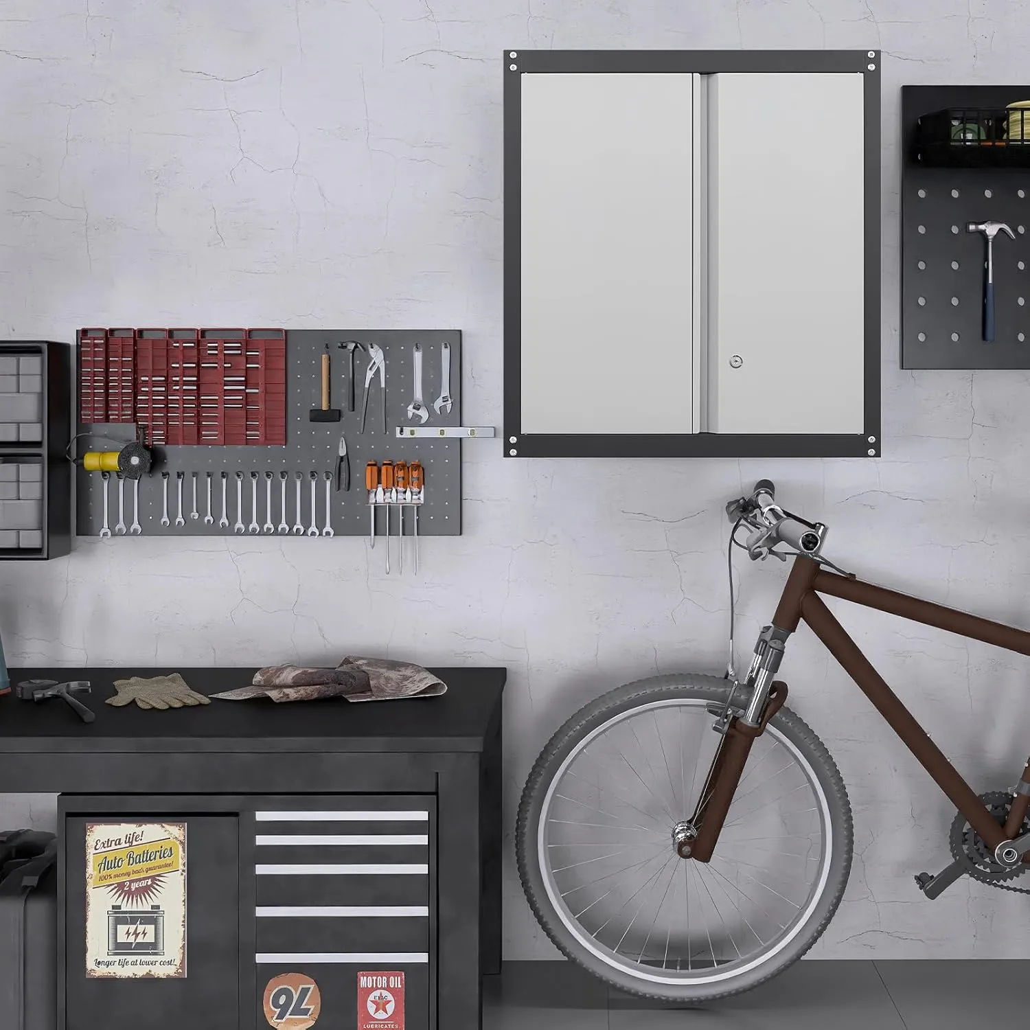 Metal Wall Cabinet, Garage Cabinets Wall Mounted, Locking Storage with Adjustable Shelves, Wall Mount Steel Cabinet with Doors, Floating Cabinet for Home Office, Utility Room