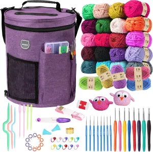 MIAOKE 79pc Crochet Kit, Large Knitting Bag Yarn Storage Organizer, Crocheting Starter Kits with Waterproof Bag, Beginner Knitting Accessories Set, for Beginners Adults Travel Crochet Supplies