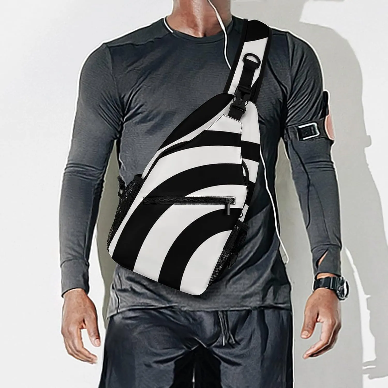 Mid Century Modern Abstract Arches Black And White A Spacious And Large Capacity Portable Adjustable Chest Bag