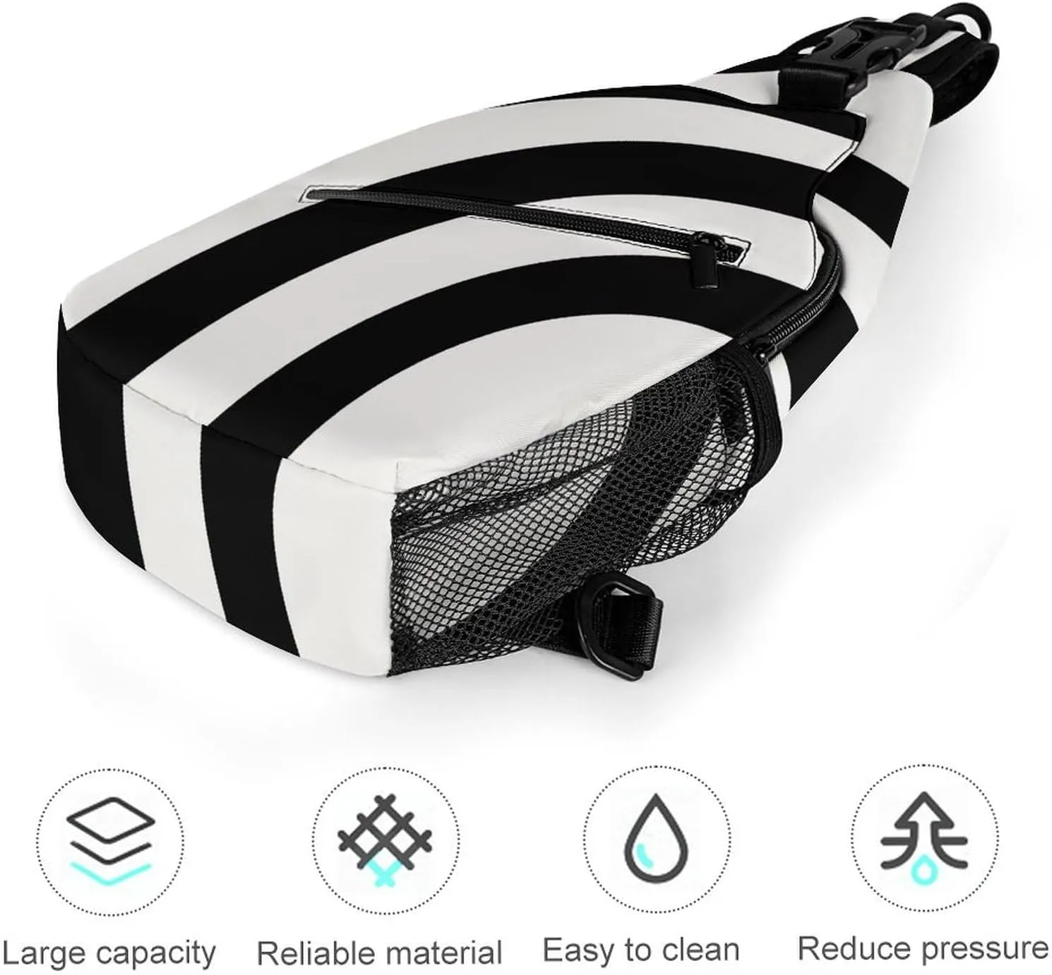 Mid Century Modern Abstract Arches Black And White A Spacious And Large Capacity Portable Adjustable Chest Bag