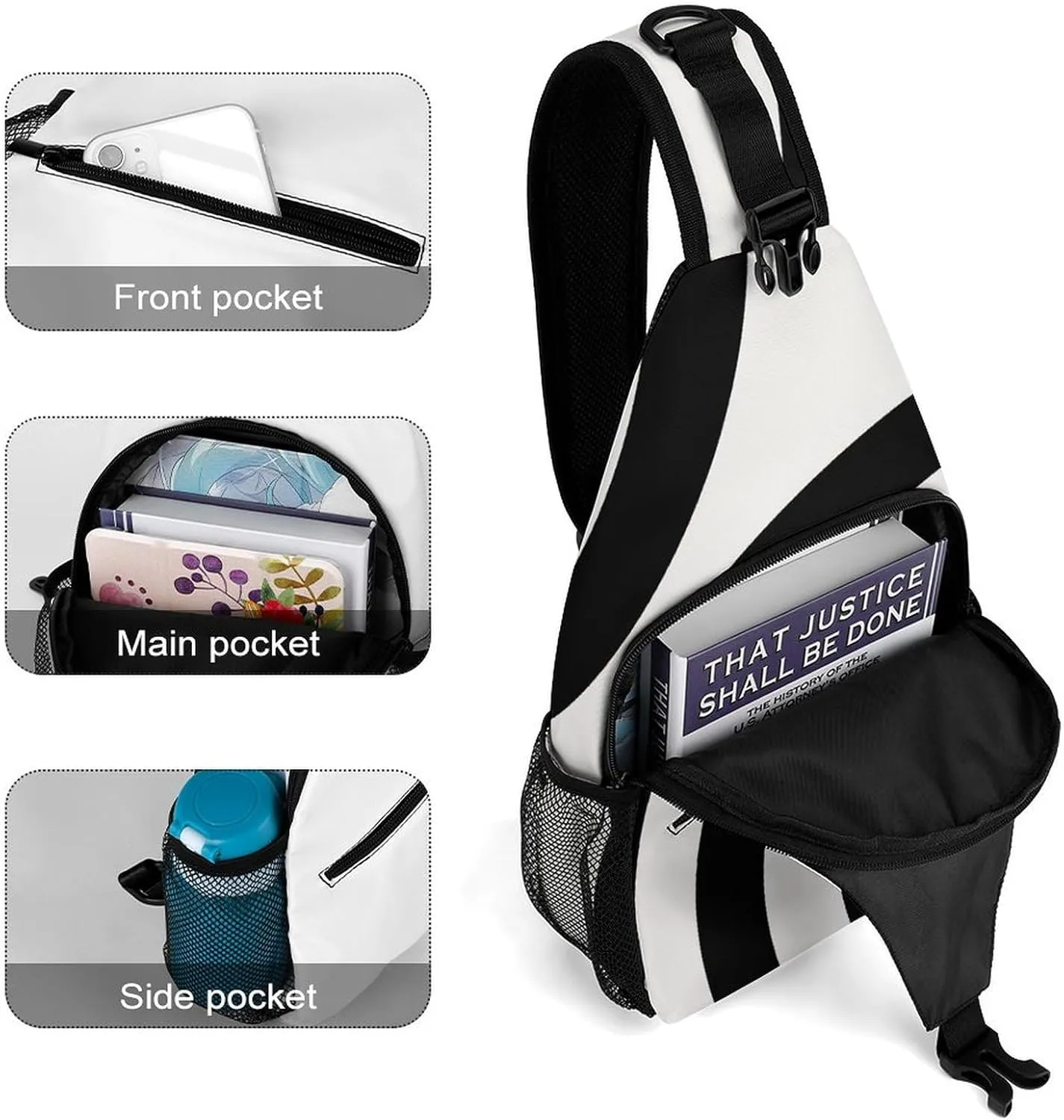 Mid Century Modern Abstract Arches Black And White A Spacious And Large Capacity Portable Adjustable Chest Bag