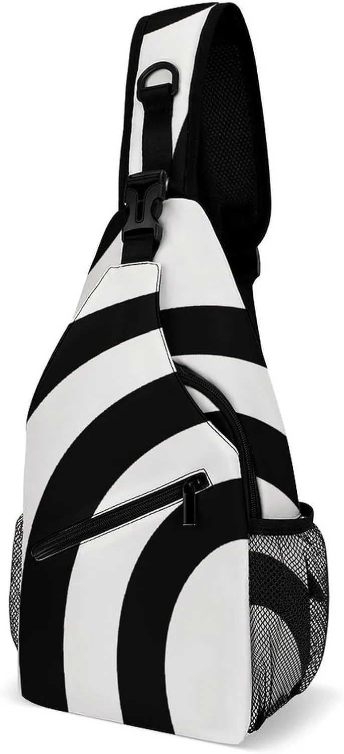 Mid Century Modern Abstract Arches Black And White A Spacious And Large Capacity Portable Adjustable Chest Bag