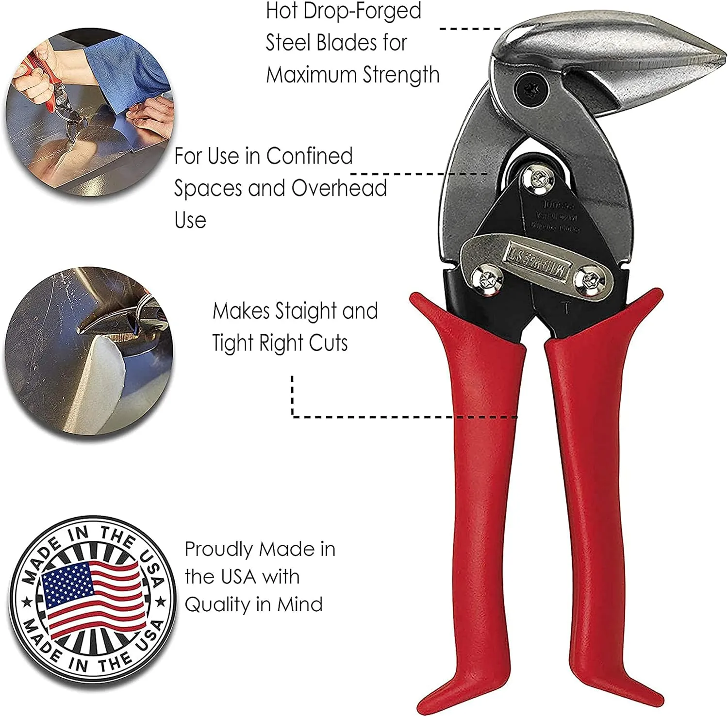 Midwest Tool & Cutlery Aviation Snip - Left Cut Upright Tin Cutting Shears with Forged Blade & KUSH'N-POWER Comfort Grips - MWT-6900L