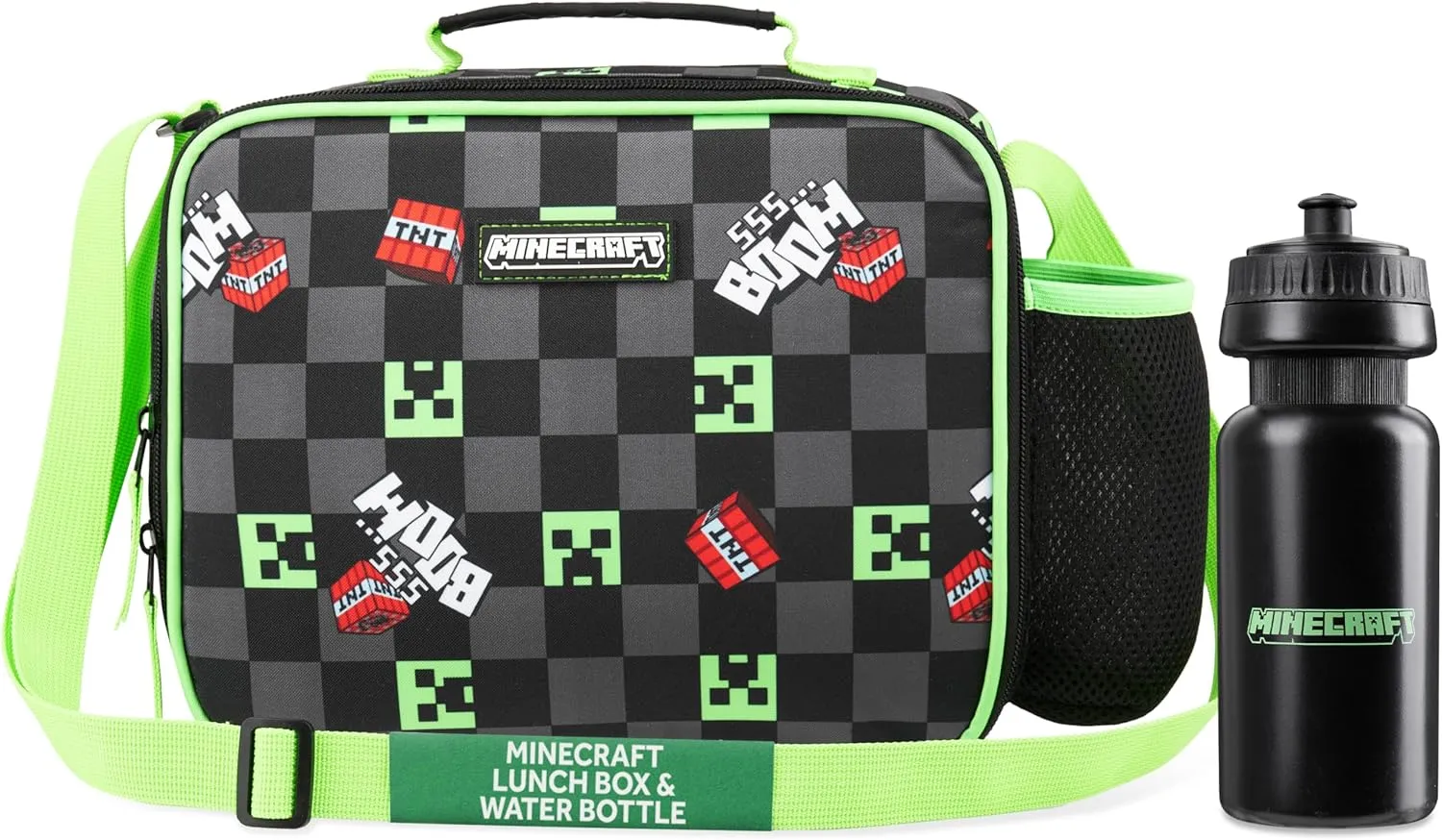 Minecraft Insulated Lunch Bag for Kids Creeper Lunchbox for Boys Snacks Travel Picnic Beach Days Gamer Gifts for Kids (Black/Green)