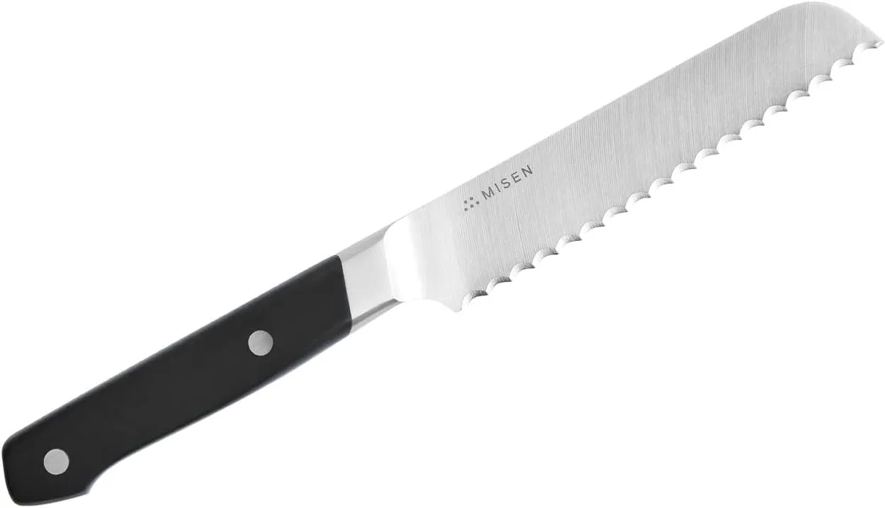 Misen Serrated Bread Knife – High-Carbon Japanese AUS8 Steel – Effortless Slicing of Bread, Pastries, and Fruits – Razor-Sharp Edge and Durable Blade with Ergonomic Handle - 5", Black