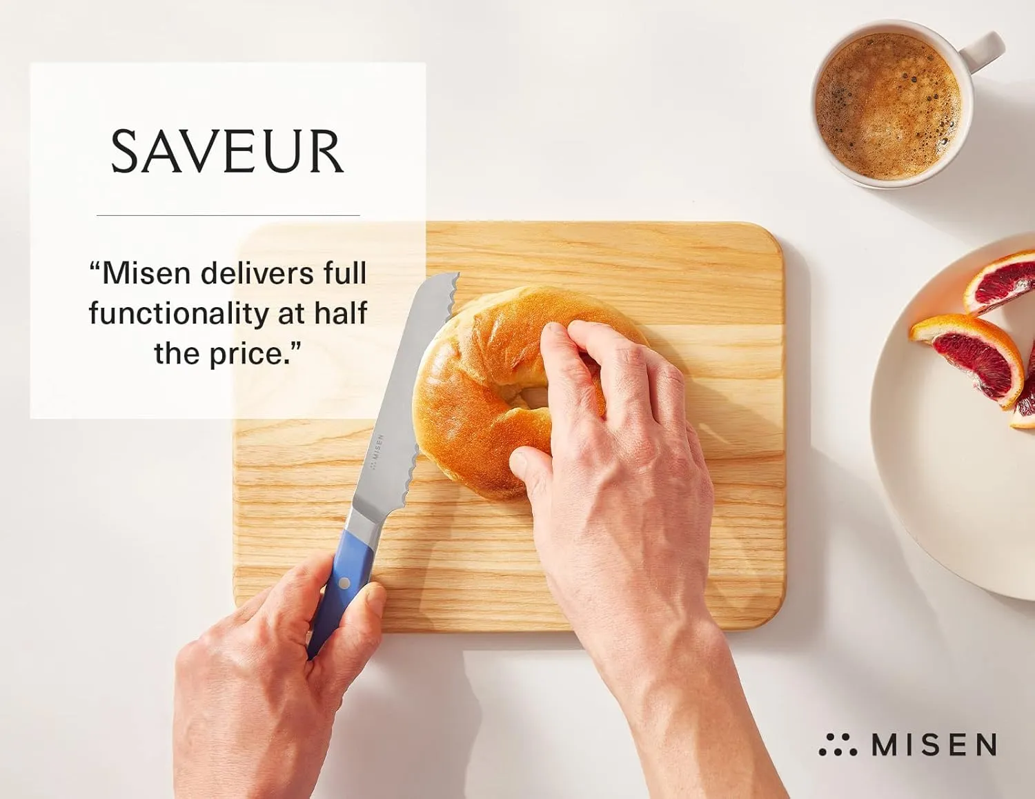 Misen Serrated Bread Knife – High-Carbon Japanese AUS8 Steel – Effortless Slicing of Bread, Pastries, and Fruits – Razor-Sharp Edge and Durable Blade with Ergonomic Handle - 5", Blue