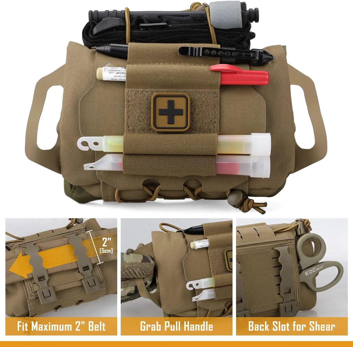 Molle Medical IFAK First Aid Pouch Empty for Duty Belt Micro Mini EMT Pouch Trauma Kit Med Roll Carrier Hypalon Handle Two-Piece System