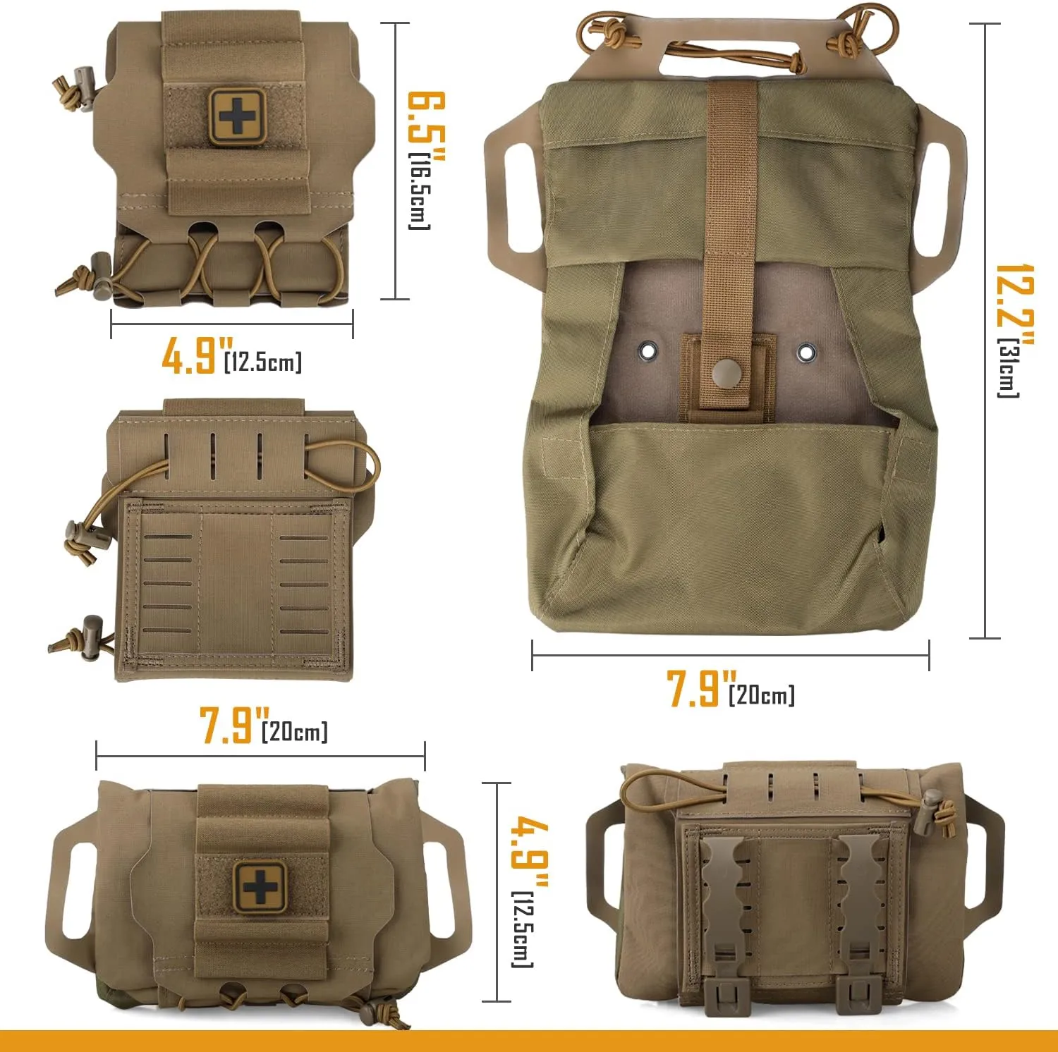 Molle Medical IFAK First Aid Pouch Empty for Duty Belt Micro Mini EMT Pouch Trauma Kit Med Roll Carrier Hypalon Handle Two-Piece System