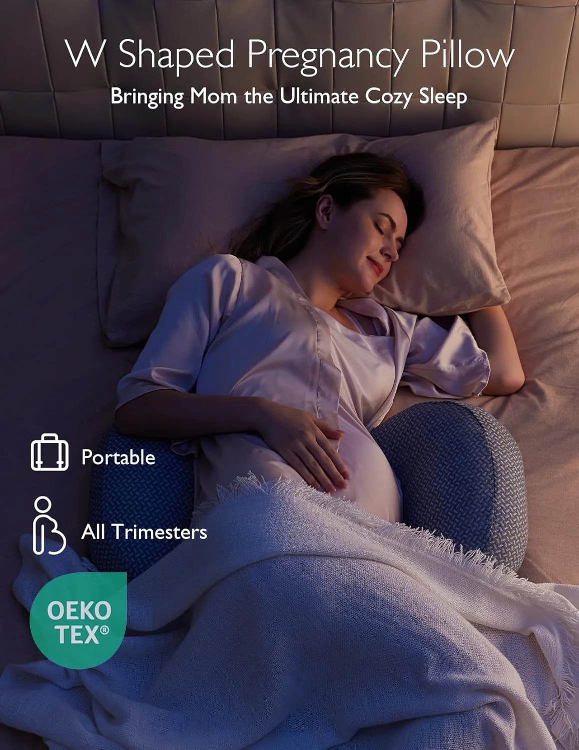 Momcozy Portable Pregnancy Pillow – W Shaped Maternity Support for Side Sleepers, Adjustable Travel Wedge Pillow for Back, Belly, and Hip Relief, Ideal for Pregnant Women, Deep Grey