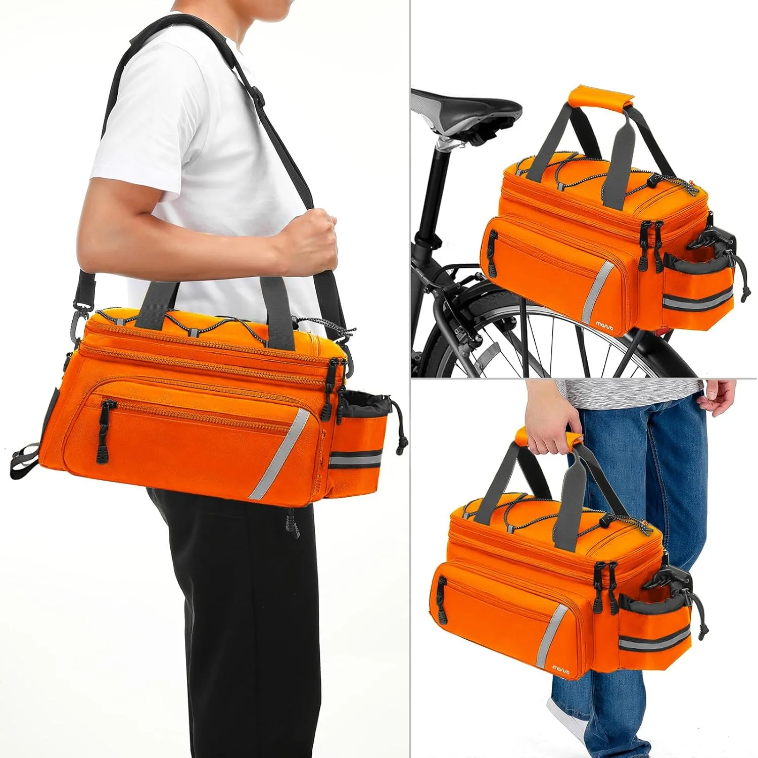 MOSISO Bike Rack Bag with Rain Cover, Bike Trunk Cooler Handag Insulated Bicycle Rear Seat Pouch with 2 Side Foldable Panniers, 8L Cycling Backseat Storage Cargo Saddle Shoulder Bag, Orange