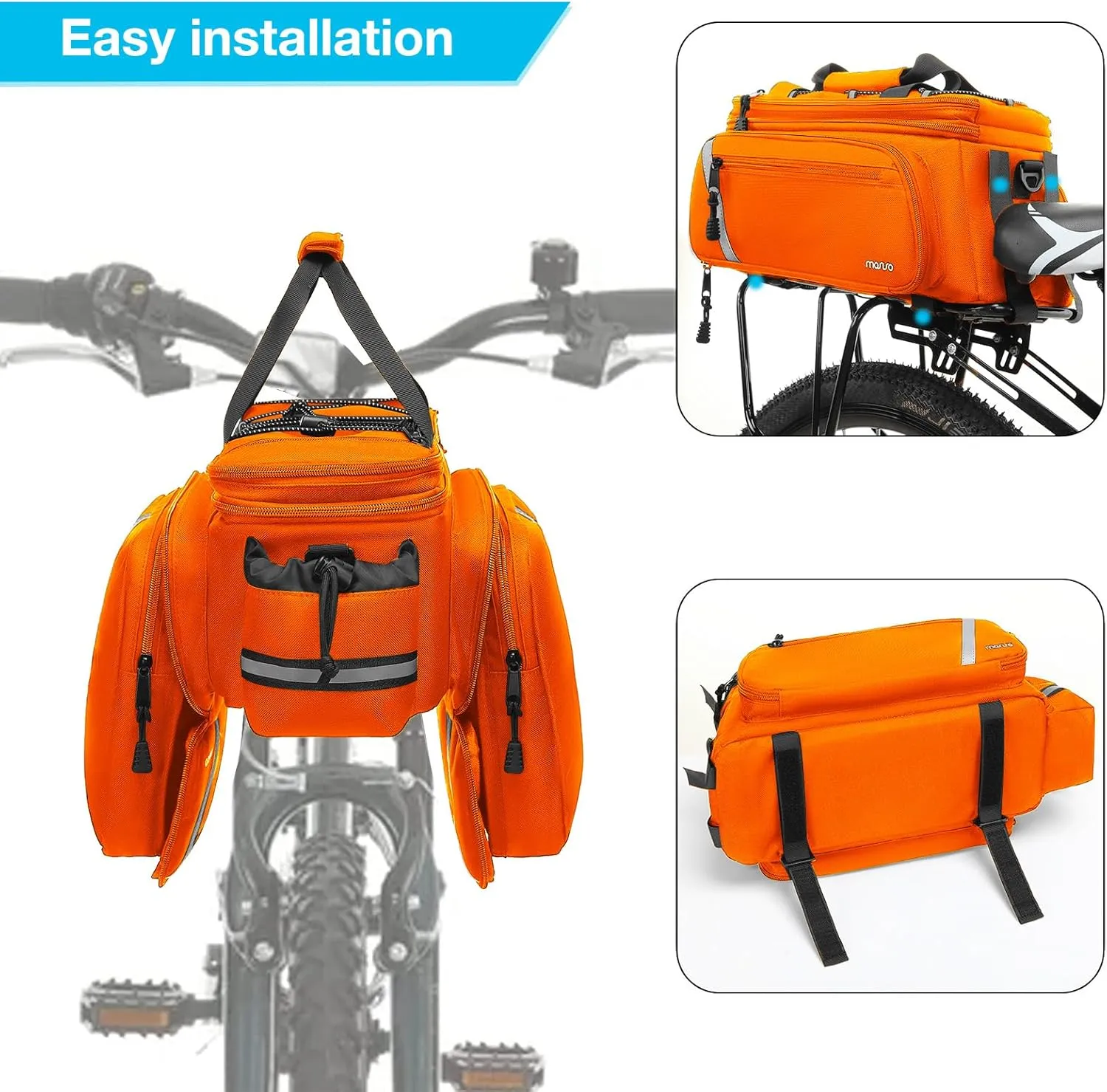 MOSISO Bike Rack Bag with Rain Cover, Bike Trunk Cooler Handag Insulated Bicycle Rear Seat Pouch with 2 Side Foldable Panniers, 8L Cycling Backseat Storage Cargo Saddle Shoulder Bag, Orange