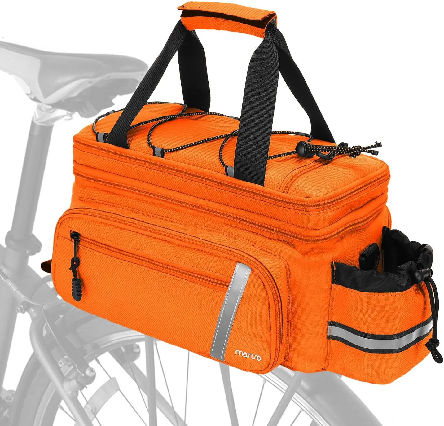 MOSISO Bike Rack Bag with Rain Cover, Bike Trunk Cooler Handag Insulated Bicycle Rear Seat Pouch with 2 Side Foldable Panniers, 8L Cycling Backseat Storage Cargo Saddle Shoulder Bag, Orange