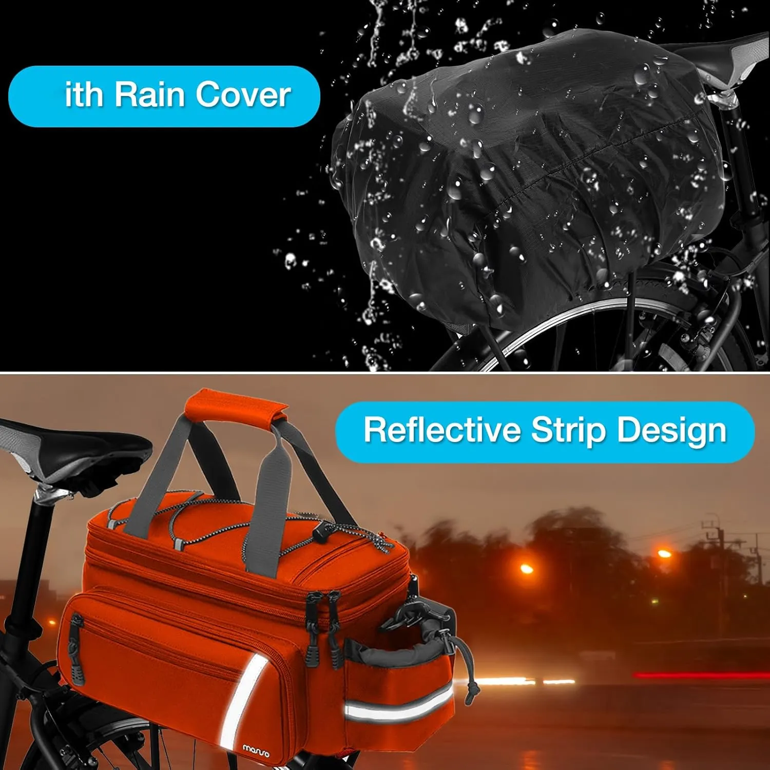MOSISO Bike Rack Bag with Rain Cover, Bike Trunk Cooler Handag Insulated Bicycle Rear Seat Pouch with 2 Side Foldable Panniers, 8L Cycling Backseat Storage Cargo Saddle Shoulder Bag, Orange