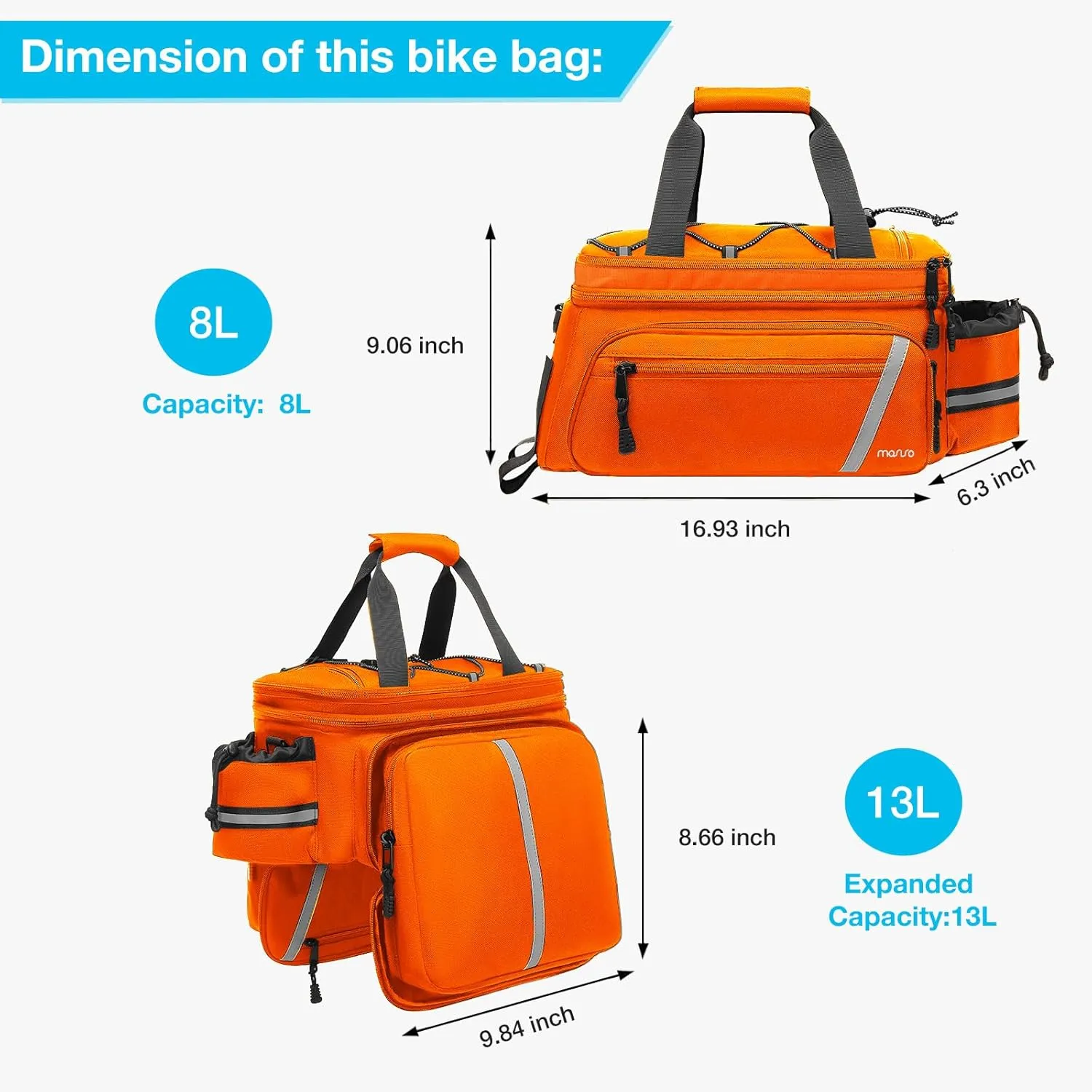 MOSISO Bike Rack Bag with Rain Cover, Bike Trunk Cooler Handag Insulated Bicycle Rear Seat Pouch with 2 Side Foldable Panniers, 8L Cycling Backseat Storage Cargo Saddle Shoulder Bag, Orange