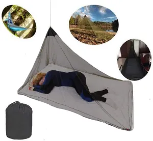 Mosquito Net for Single Camping Bed Blanket High Density Net for Travel Camping Fishing Hiking wiht 4 Pegs & a Carrying Bag Included (Color Black)