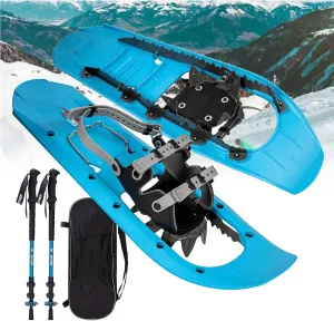 Mountain Terrain Snowshoes with Telescopic Pole Set, Special Steel Traction Rails, EVA Foam Padded, Flexible Pivot Bar, for Hiking,25inch