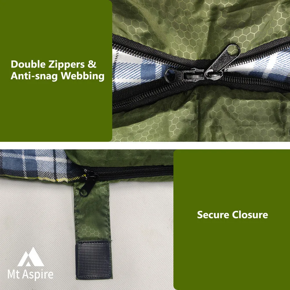 Mt Aspire Sleeping Bag Double Camping Hiking Winter Thermal -10C Army Green