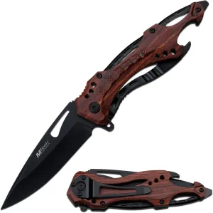 MTECH USA Folding Knife, 3.75-Inch Half-Serrated Blade, Titanium Coating, Glass Breaker, Pocket Clip