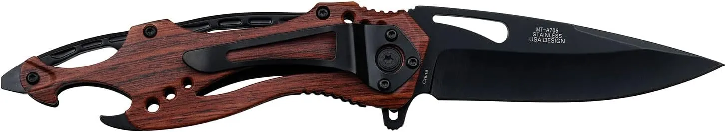 MTECH USA Folding Knife, 3.75-Inch Half-Serrated Blade, Titanium Coating, Glass Breaker, Pocket Clip