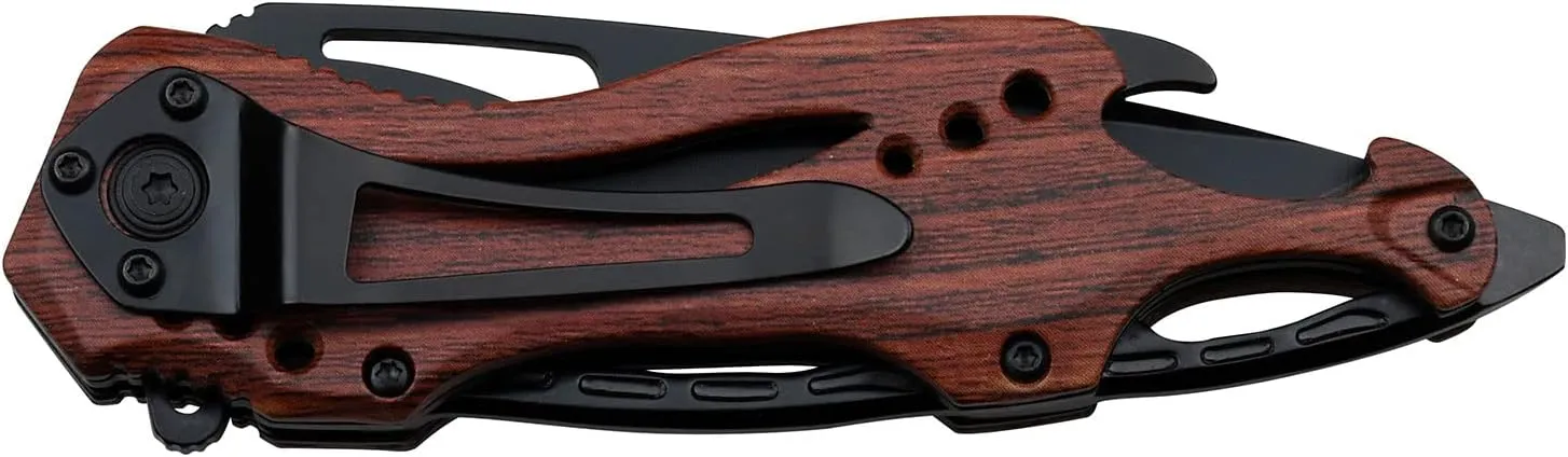 MTECH USA Folding Knife, 3.75-Inch Half-Serrated Blade, Titanium Coating, Glass Breaker, Pocket Clip
