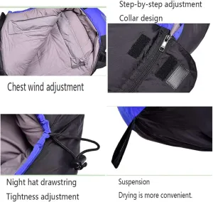 Mummy Camping Sleeping Bag, Outdoor Camping Warmth Adult Stitching Winter Thick Sleeping Bag,Blue (Red)