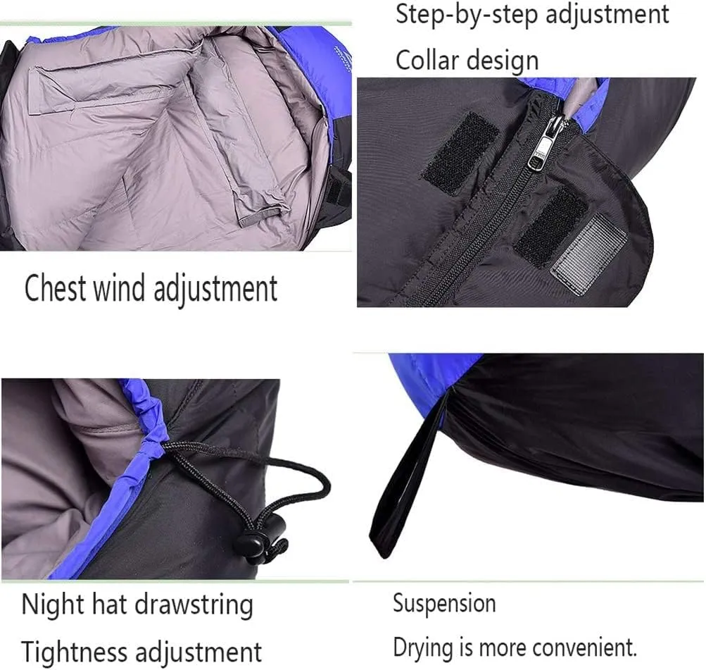 Mummy Camping Sleeping Bag, Outdoor Camping Warmth Adult Stitching Winter Thick Sleeping Bag,Blue (Red)
