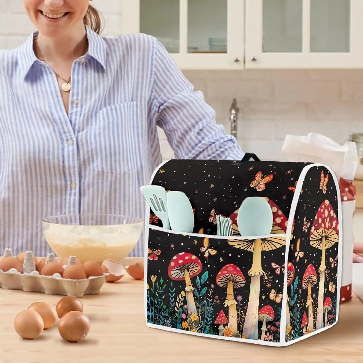 Mushroom Kitchen Aid Mixer Stand Mixer Dust Cover Organizer Bag with Pocket