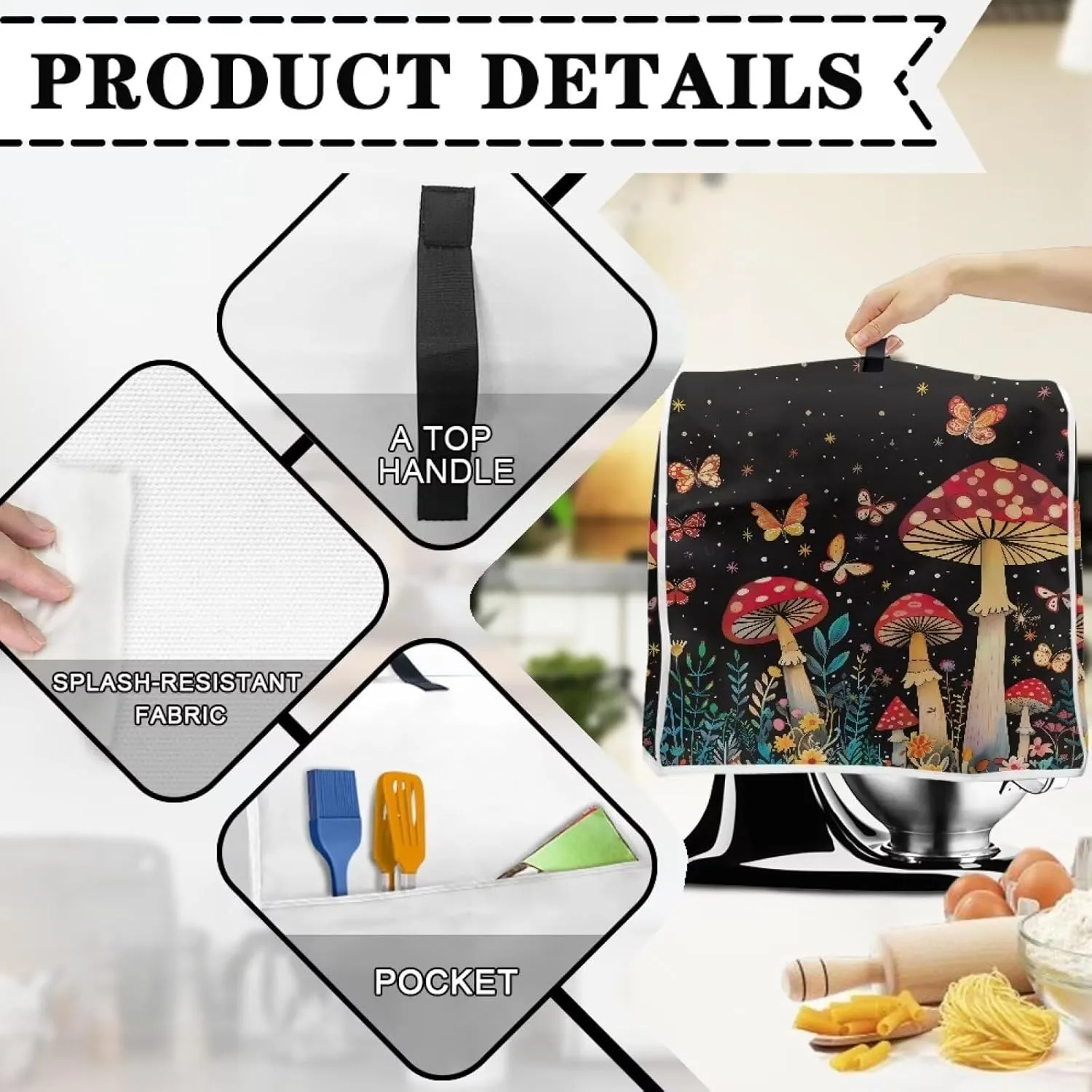 Mushroom Kitchen Aid Mixer Stand Mixer Dust Cover Organizer Bag with Pocket