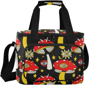 Mushroom Stars Black Insulated Cooler Bag for Women Men Leakproof 24 Can Camping Car Coolers for Grocery Office