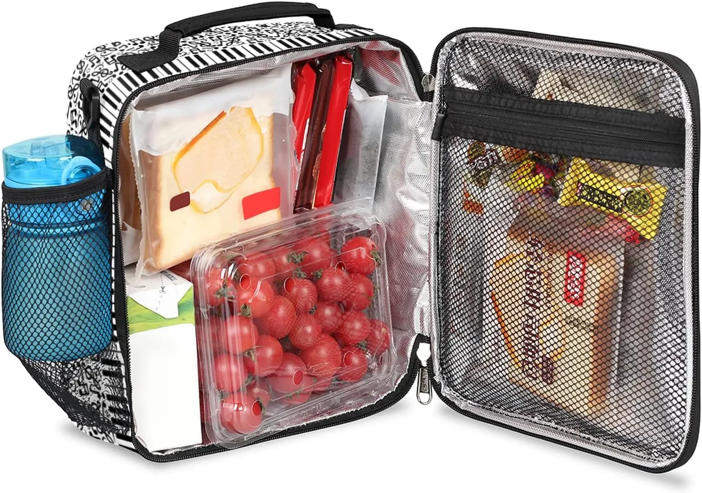 Music Note Lunch Box for Kids Boys, Black White Piano Keys Insulated Lunch Bag Reusable Thermal Lunchbox Cooler Tote Handbag with Adjustable Shoulder Strap for Adults Women Men Picnic Work School