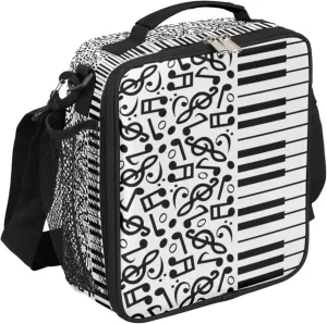 Music Note Lunch Box for Kids Boys, Black White Piano Keys Insulated Lunch Bag Reusable Thermal Lunchbox Cooler Tote Handbag with Adjustable Shoulder Strap for Adults Women Men Picnic Work School