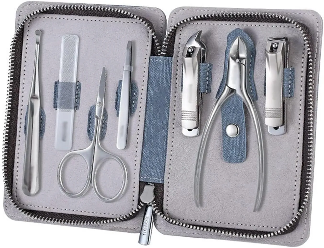 Nail Clipper Kit Portable Nail Clipper Set, 7 Pieces Pedicure Grooming Kit for Men Women, Sharp Finger&Toe Nail Tool, Personal Care Manicure Kit with Leather Case Manicure Set (Color : Bigblue Mug)