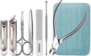 Nail Clippers Set Manicure Set for Men and Women, 7 Piece Professional Manicure Kit, Pedicure Set, Stainless Steel Nail Clippers, Portable Travel Leather Case with Zipper Kit
