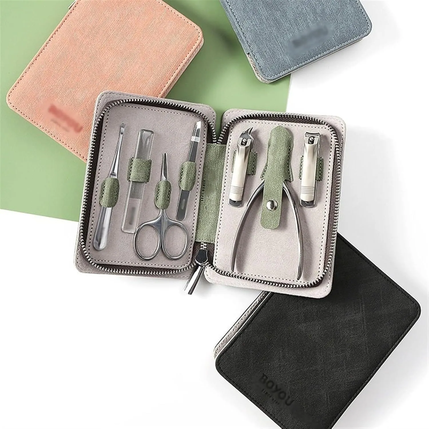 Nail Scissors Set Portable Nail Clipper Set, 7 Pieces Men Women Pedicure Grooming Kit, Sharp Finger and Toe Nail Tools with Leather Case Nail Clipper Set(Blue)