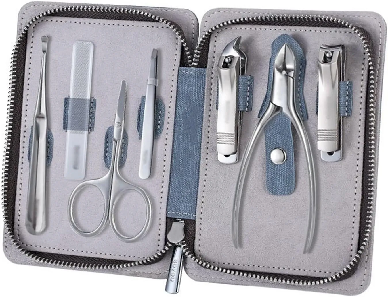 Nail Scissors Set Portable Nail Clipper Set, 7 Pieces Men Women Pedicure Grooming Kit, Sharp Finger and Toe Nail Tools with Leather Case Nail Clipper Set(Blue)