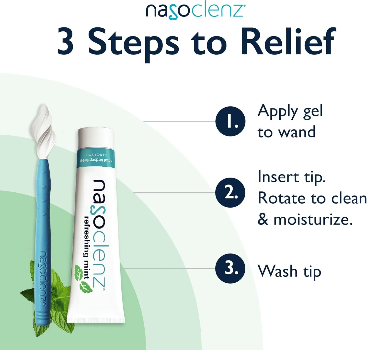 Nasal Cleansing Kit – Gentle, Washable Wand & Antiseptic Gel, Nose Cleaner Reduces Germs & Nasal Moisturizer for Fast Dry Nose & Allergy Relief (Mint 15 Count, up to 120 uses)