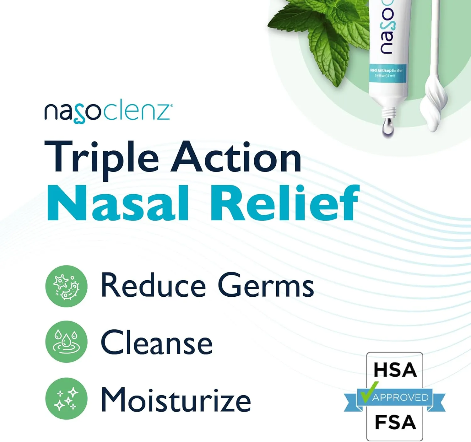 Nasal Cleansing Kit – Gentle, Washable Wand & Antiseptic Gel, Nose Cleaner Reduces Germs & Nasal Moisturizer for Fast Dry Nose & Allergy Relief (Mint 15 Count, up to 120 uses)
