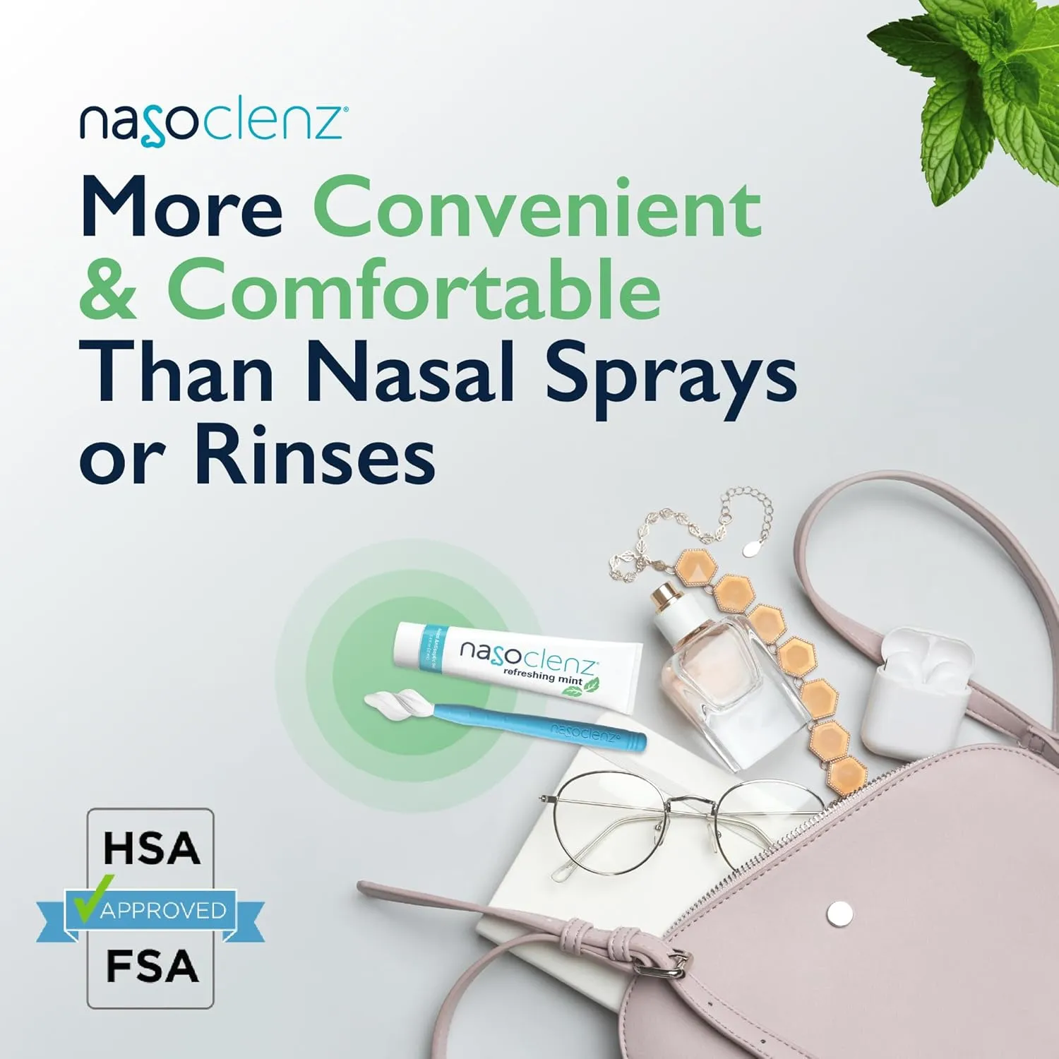 Nasal Cleansing Kit – Gentle, Washable Wand & Antiseptic Gel, Nose Cleaner Reduces Germs & Nasal Moisturizer for Fast Dry Nose & Allergy Relief (Mint 15 Count, up to 120 uses)