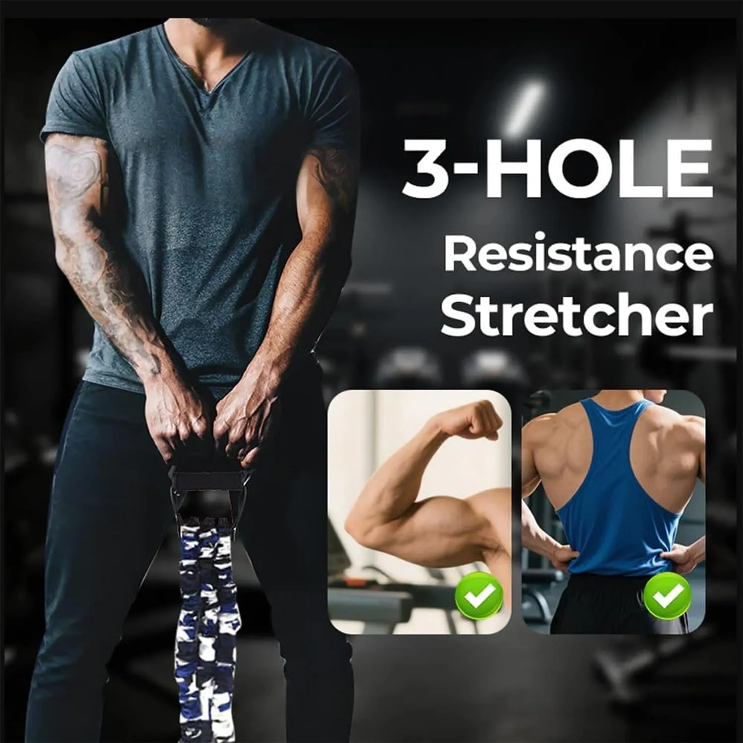 Natural Latex 3-Hole Resistance Stretcher, Heavy Exercise Bands Resistance Bands with Handles, High Elasticity Workout Band, Tear Resistant Strength Band, Exercise Equipment for Home