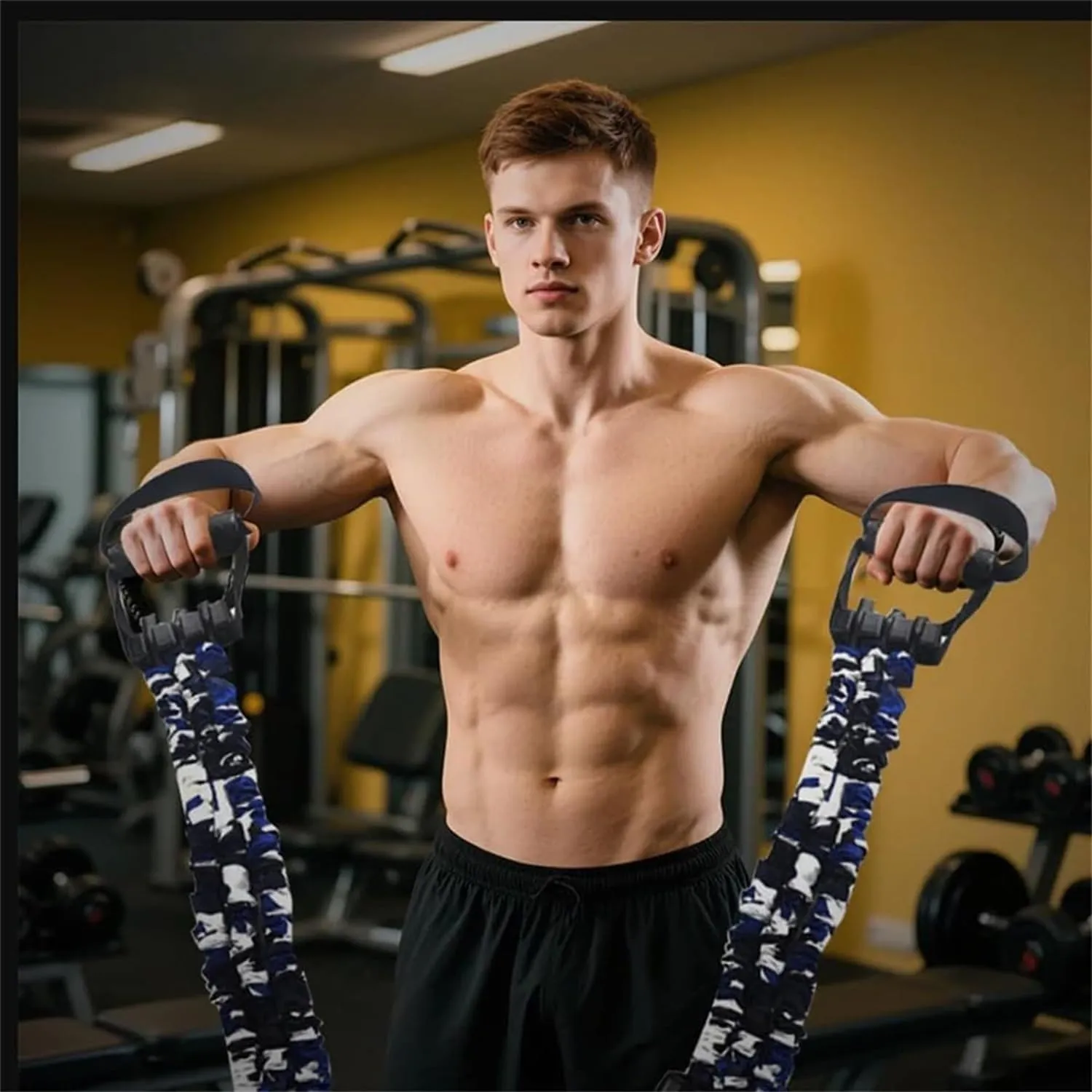 Natural Latex 3-Hole Resistance Stretcher, Heavy Exercise Bands Resistance Bands with Handles, High Elasticity Workout Band, Tear Resistant Strength Band, Exercise Equipment for Home