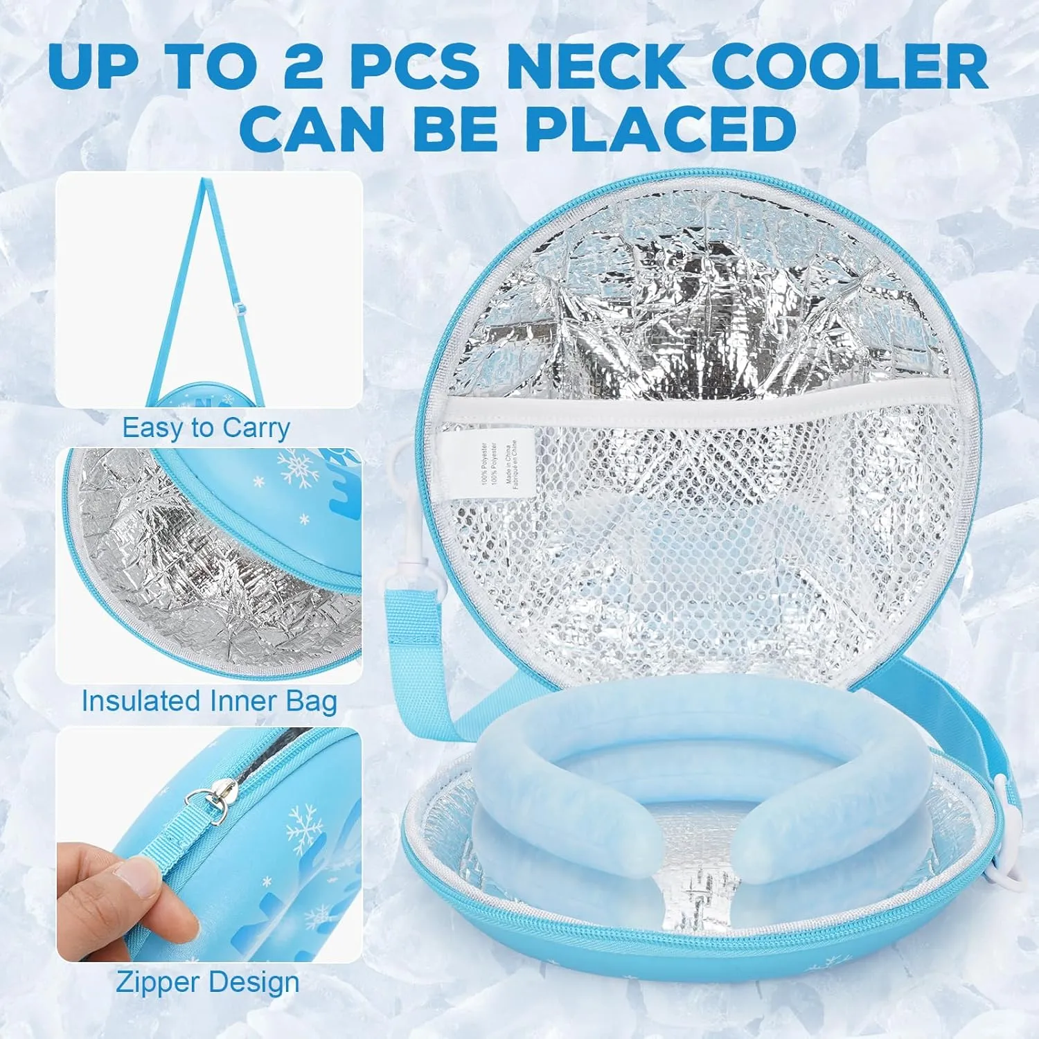 Neck Cooling Tube - Neck Cooler Ice Ring with Insulated Bag for Summer Heat, Reusable Coolers Wraps for Extremely Hot Weather| Wearable Cooling Ice Ring for Outdoor Sports, Workers. 2pack, Blue