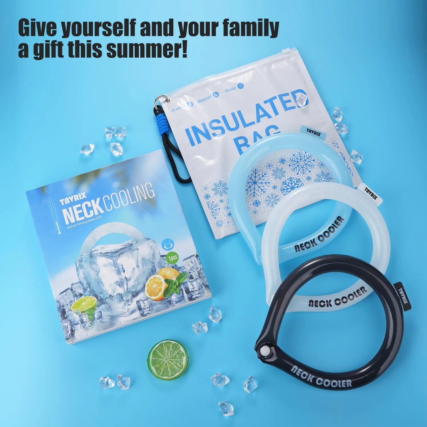 Neck Cooling Tube with Snap Button & Insulation Bag, Reusable Ice Ring, Freezes Below 64℉- Cooling Relief for Hot Weather, Outdoor Sports, Workers. Wearable Cooling Neck Wrap.(White, M)