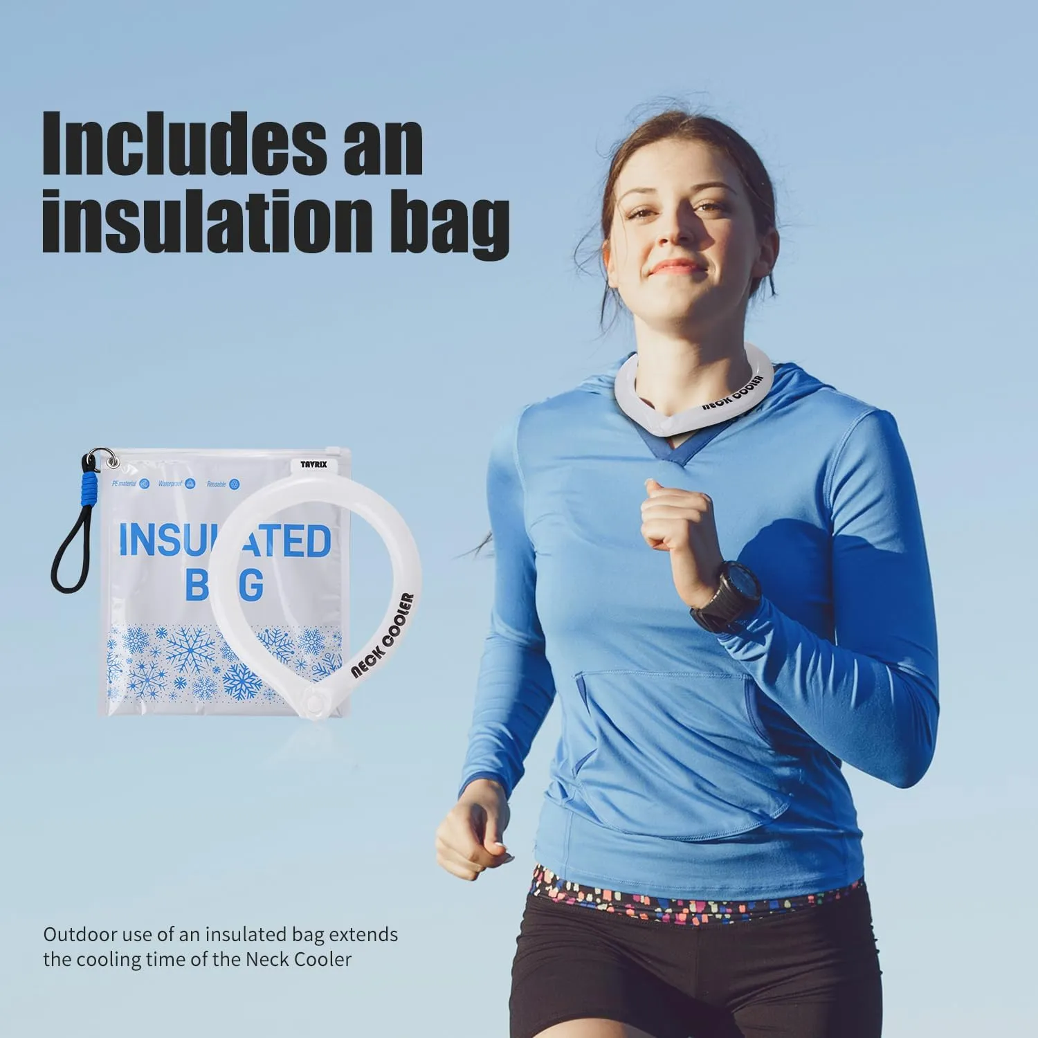 Neck Cooling Tube with Snap Button & Insulation Bag, Reusable Ice Ring, Freezes Below 64℉- Cooling Relief for Hot Weather, Outdoor Sports, Workers. Wearable Cooling Neck Wrap.(White, M)