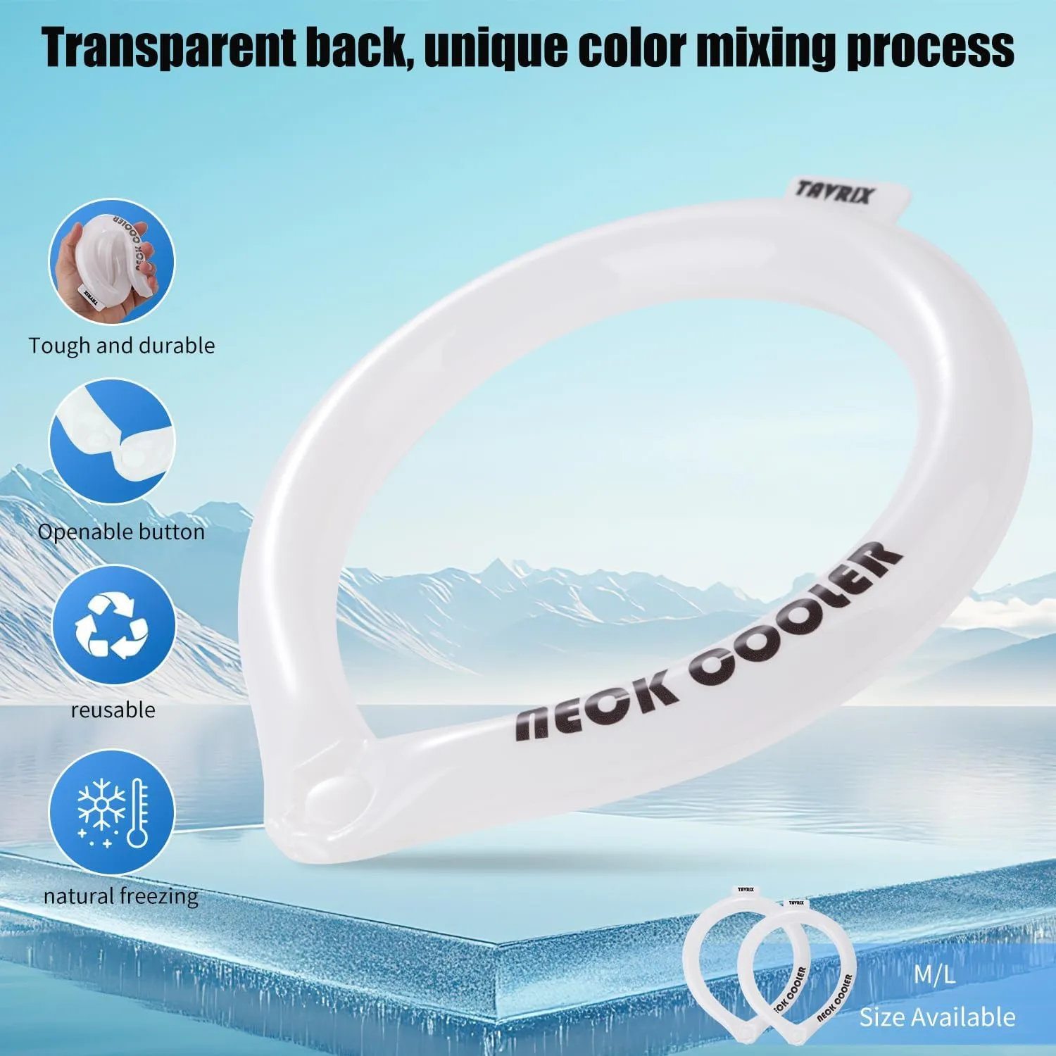 Neck Cooling Tube with Snap Button & Insulation Bag, Reusable Ice Ring, Freezes Below 64℉- Cooling Relief for Hot Weather, Outdoor Sports, Workers. Wearable Cooling Neck Wrap.(White, M)